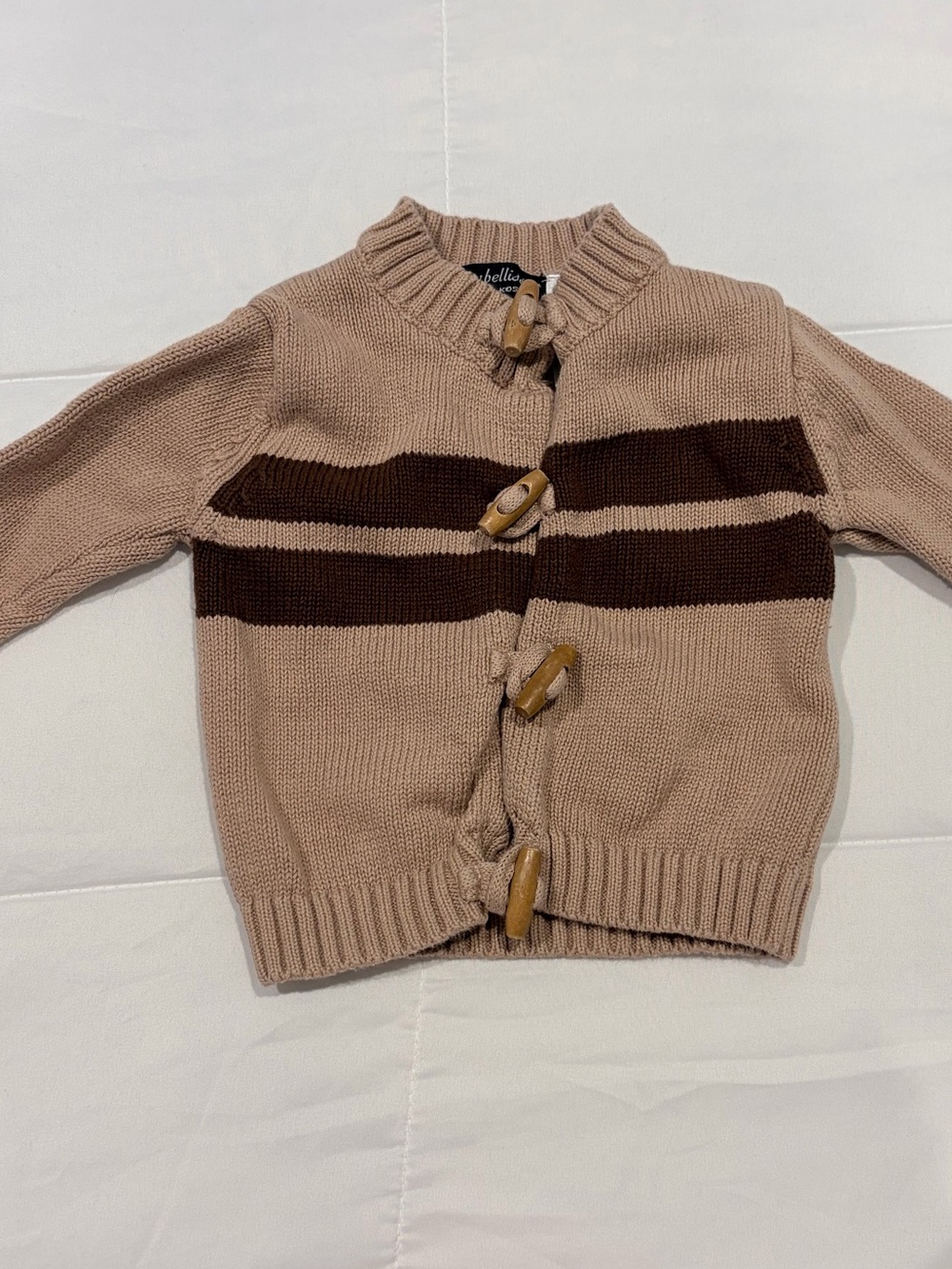 Wendy Bellissimo Tan Knit Baby Cardigan with Toggle